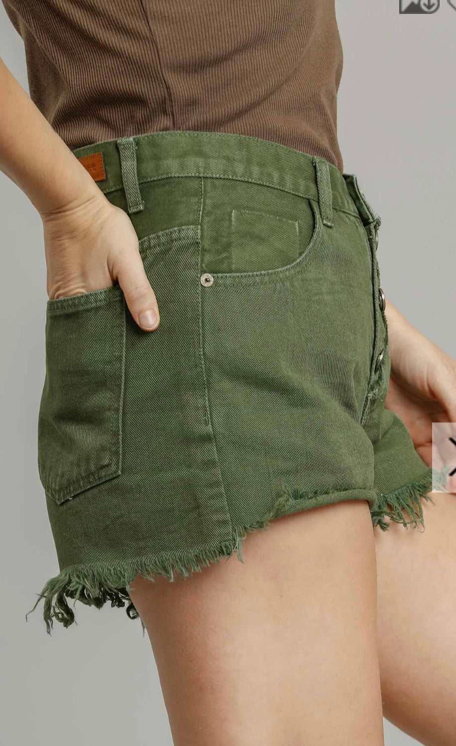 Olive Button Shorts