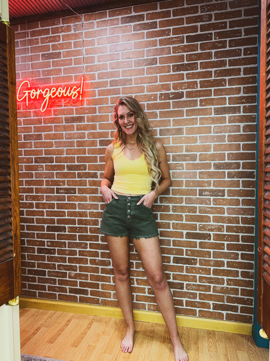 Olive Button Shorts