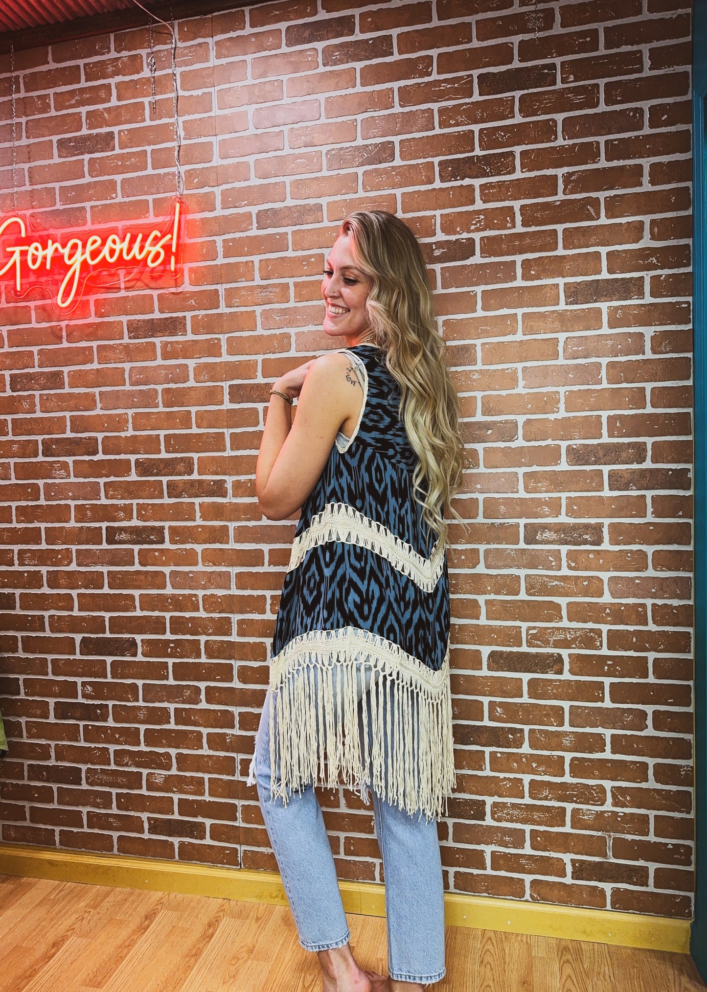 Navy Crochet Duster