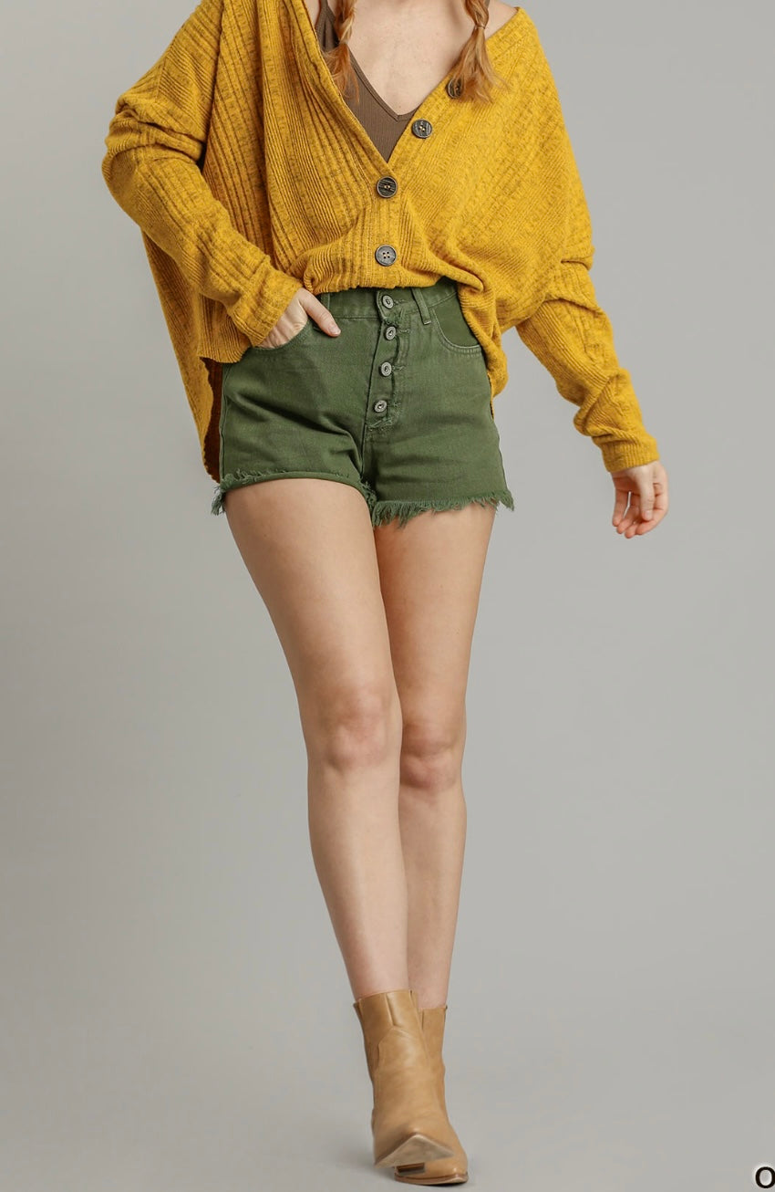Olive Button Shorts