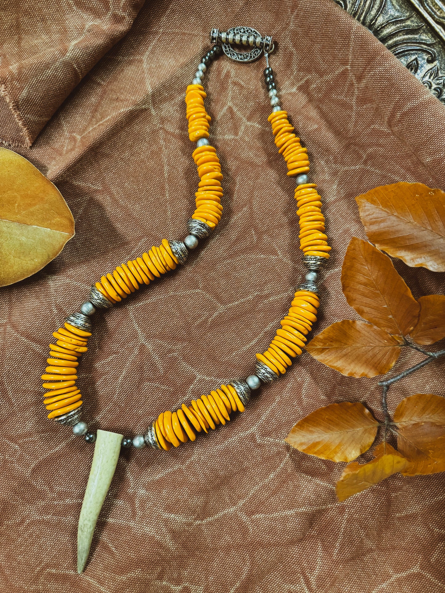 Orange Slab Antler Necklace