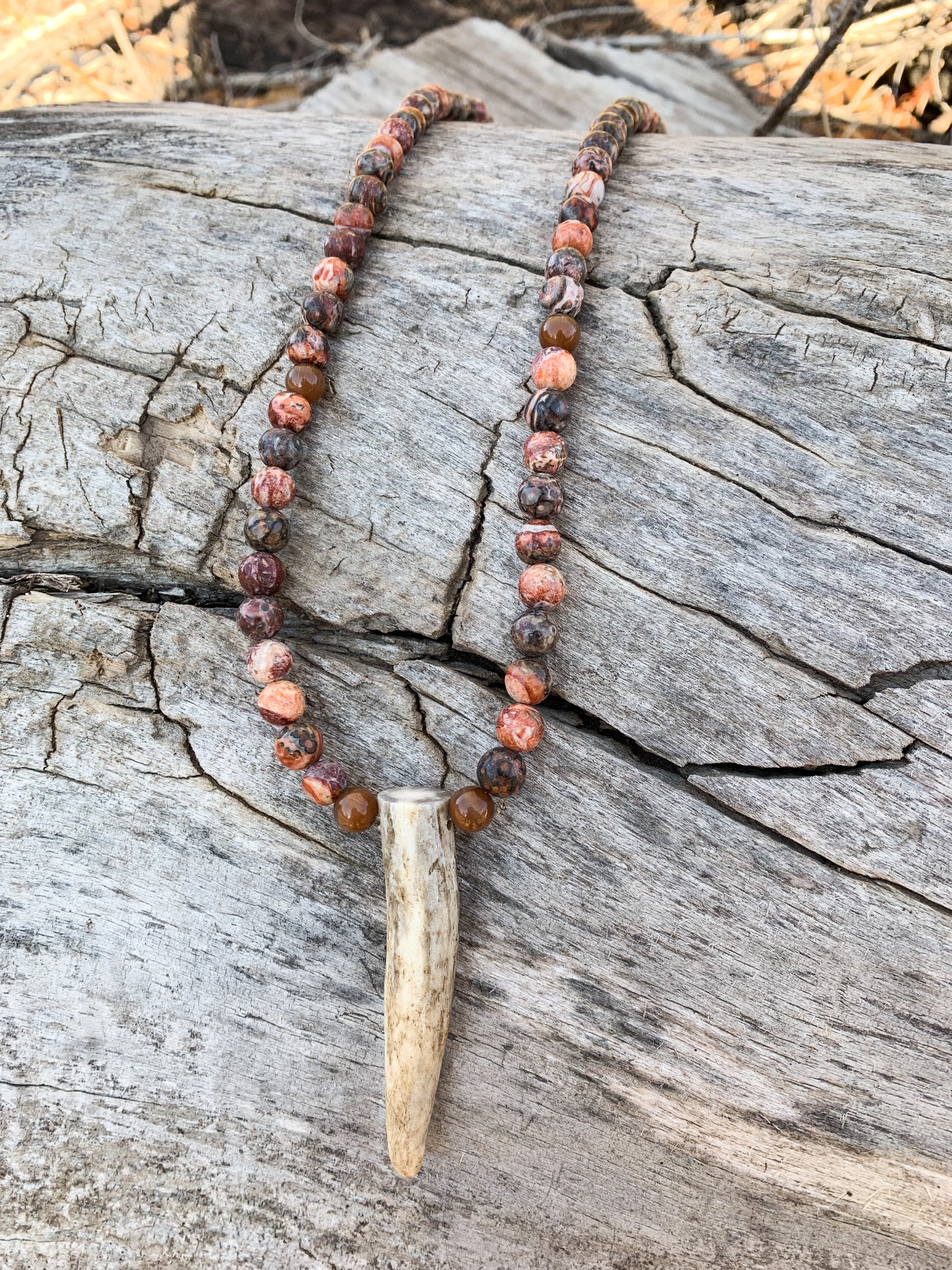 Pink Rock Antler Necklace