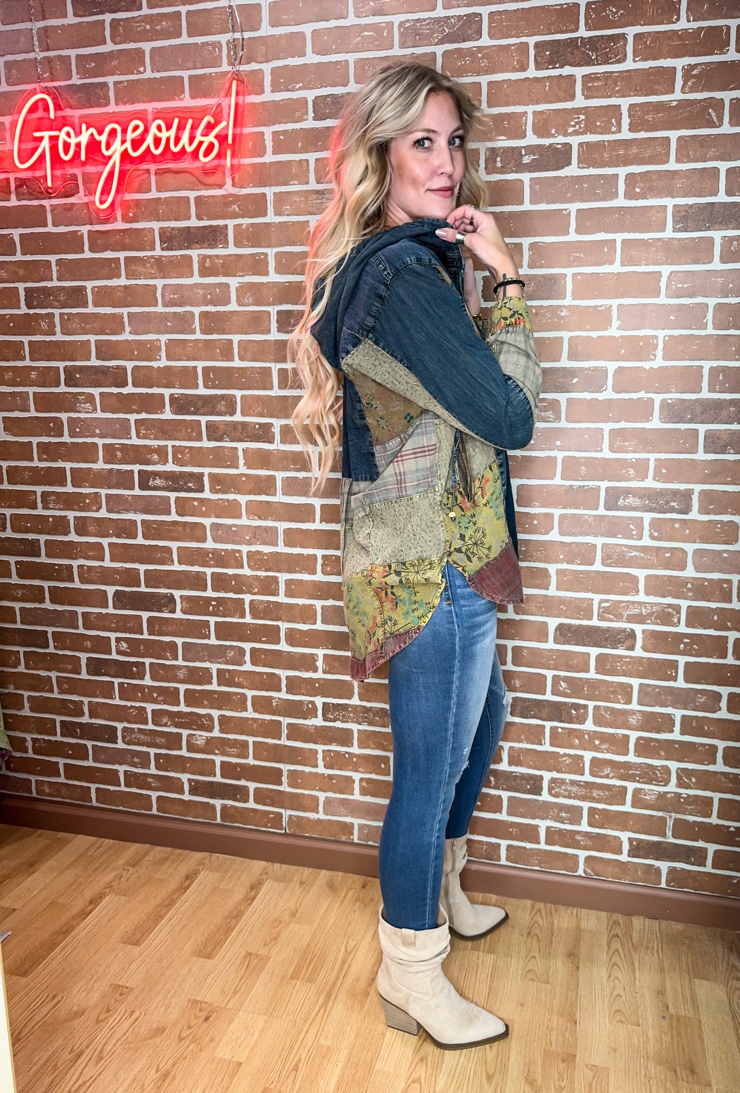 Hooded Denim Top by Young Threads