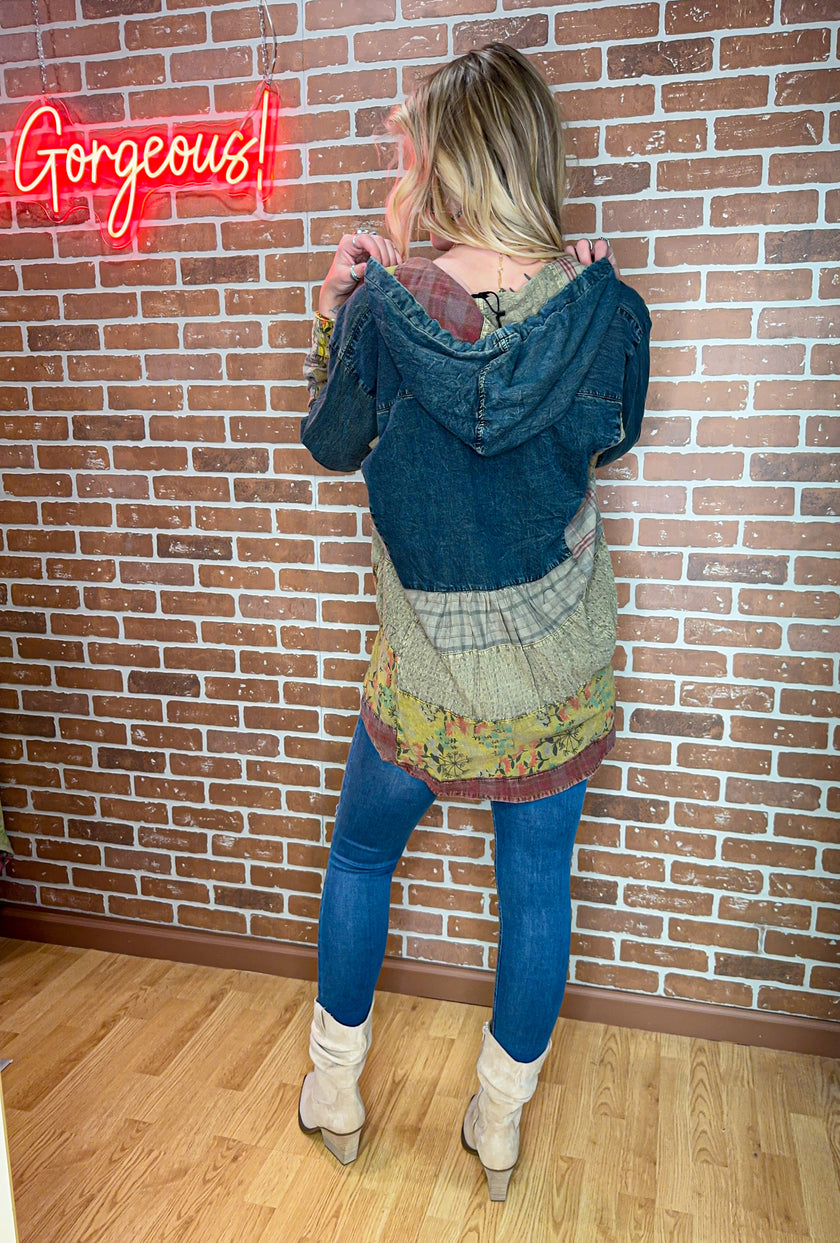 Hooded Denim Top by Young Threads