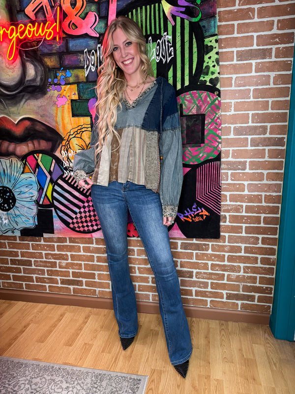 Plaid Fusion Top by Young Threads