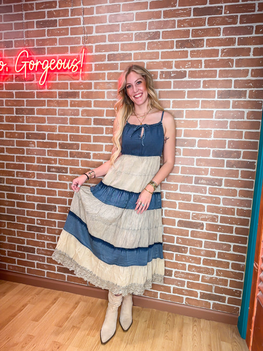 Denim Tiered Dress by Young Threads