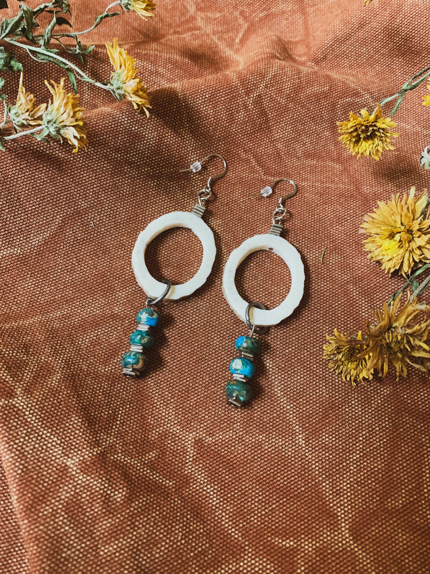 Turquoise Elk Antler Earrings