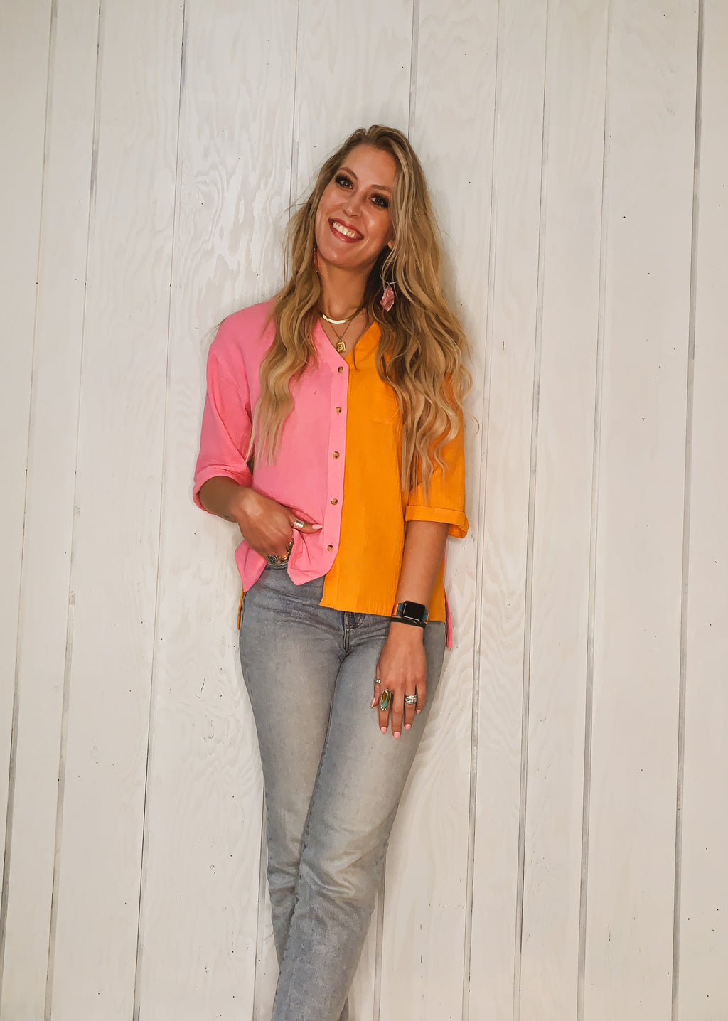 Collared Colorblock Top