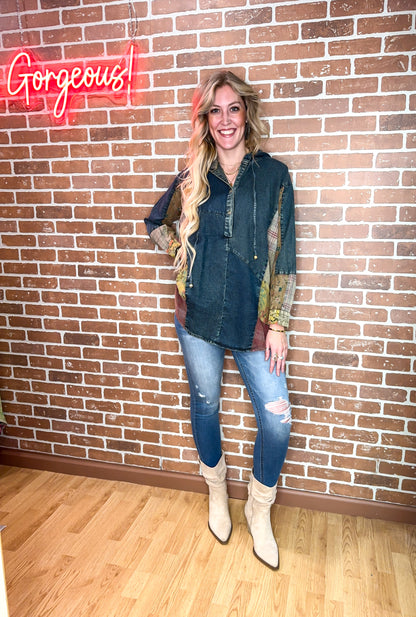 Hooded Denim Top by Young Threads