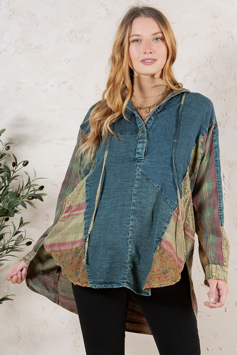 Hooded Denim Top by Young Threads