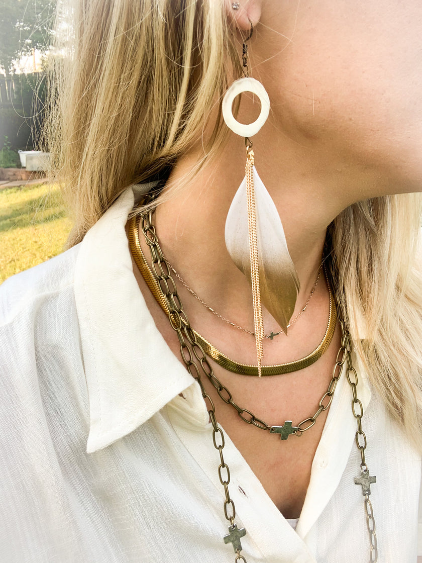 Golden Feather Antler Earrings