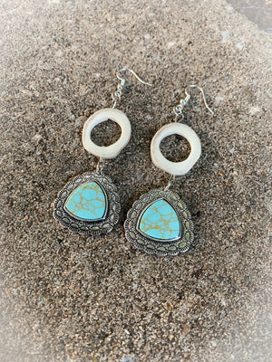 Turquoise River Antler Earrings