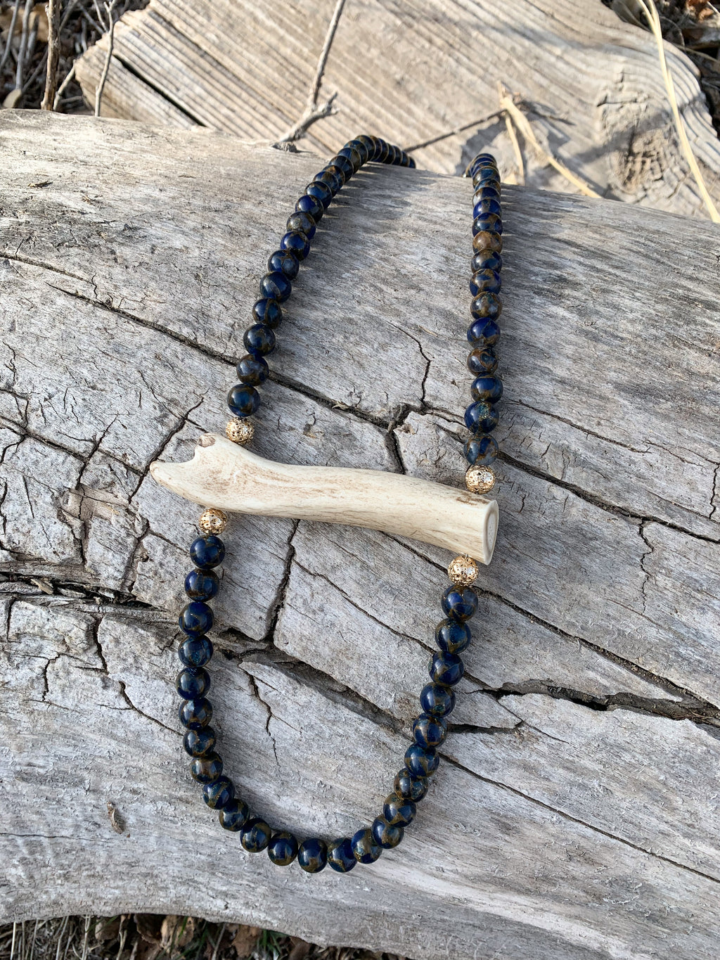 Twisted Navy Antler Necklace