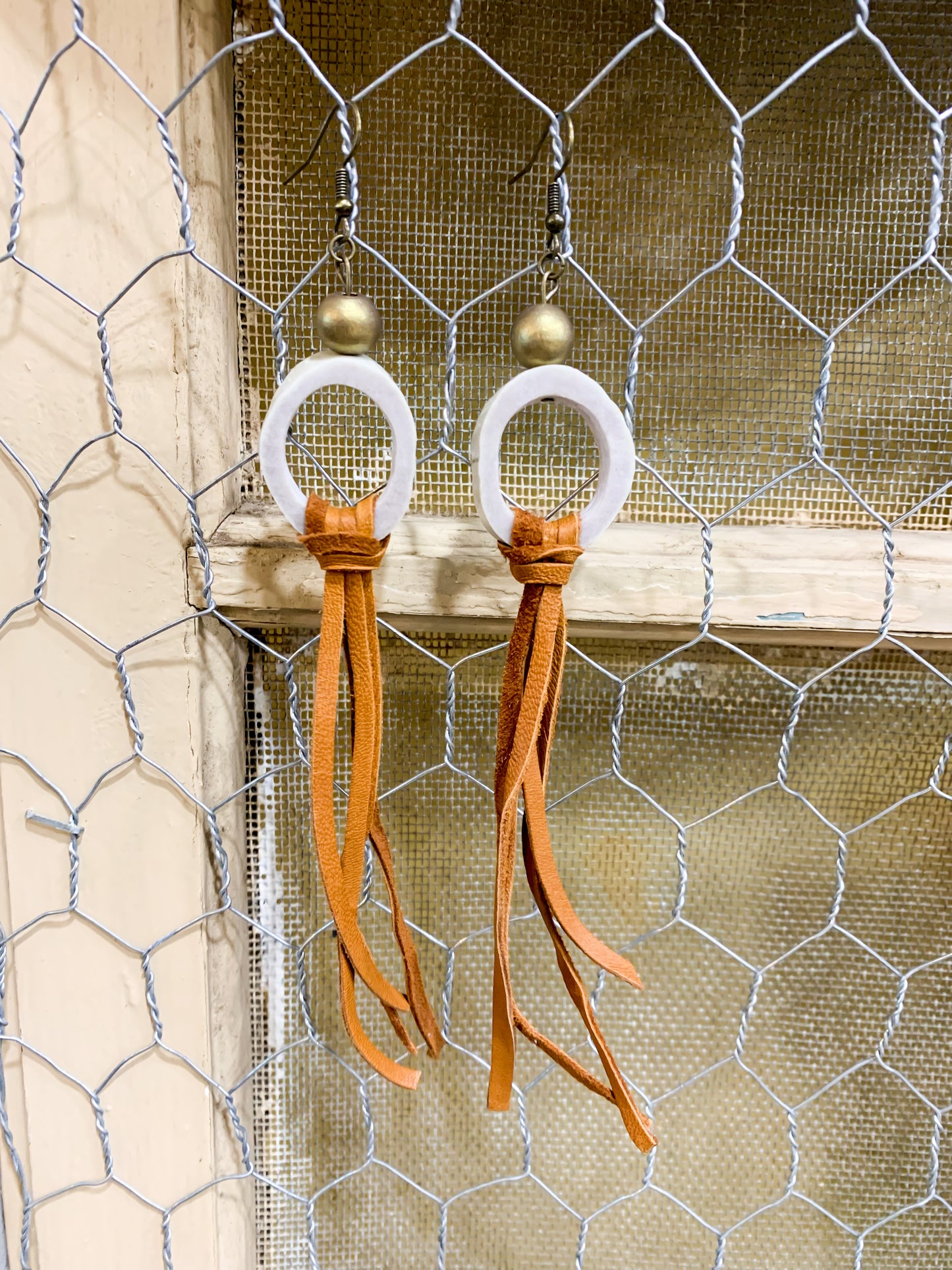 Cognac Fringe Antler Earrings