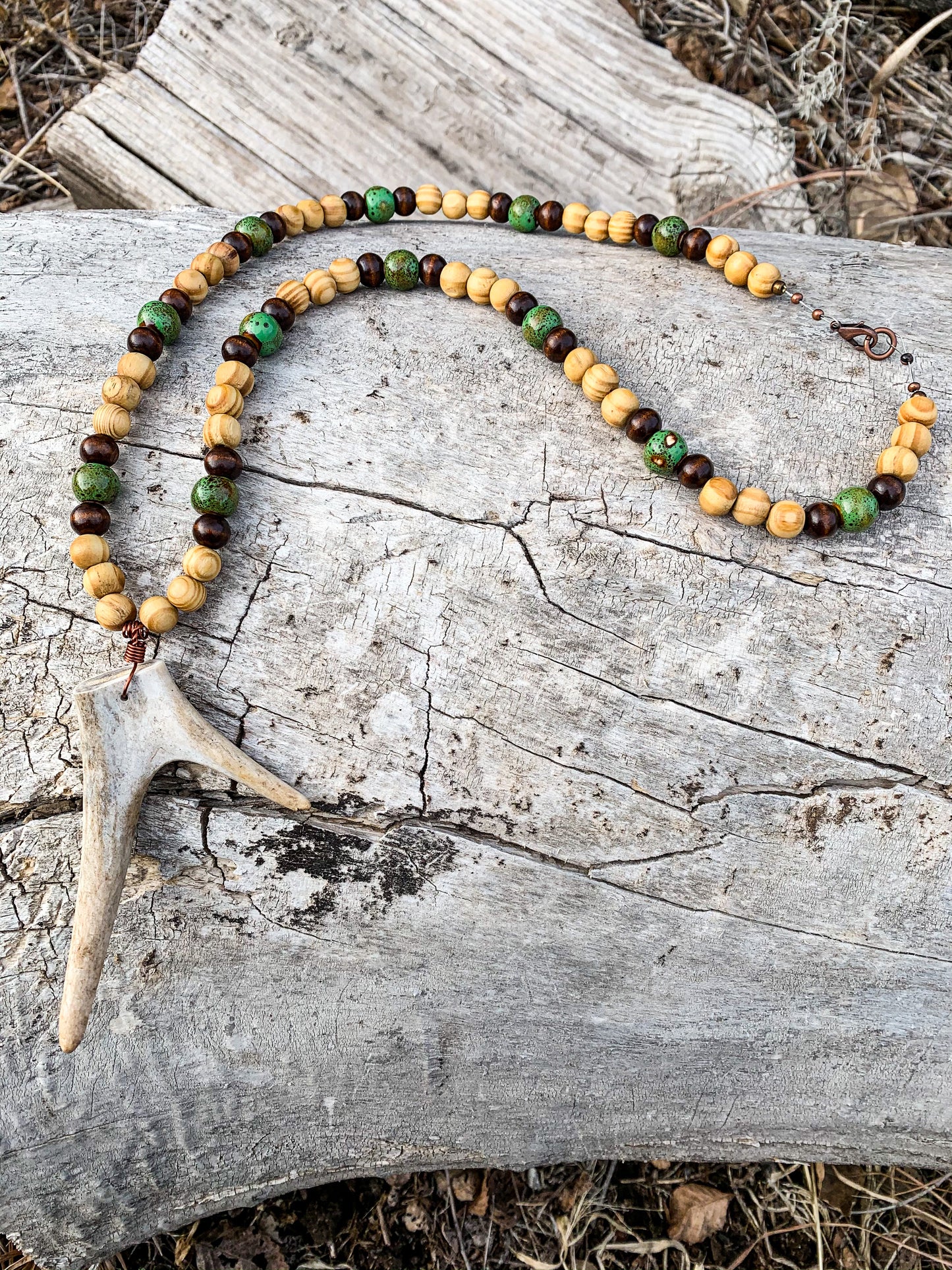 Green Oak Antler Necklace