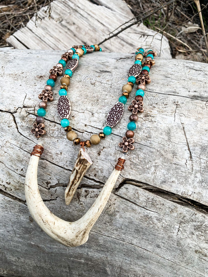 Turquoise Gardens Antler Necklace