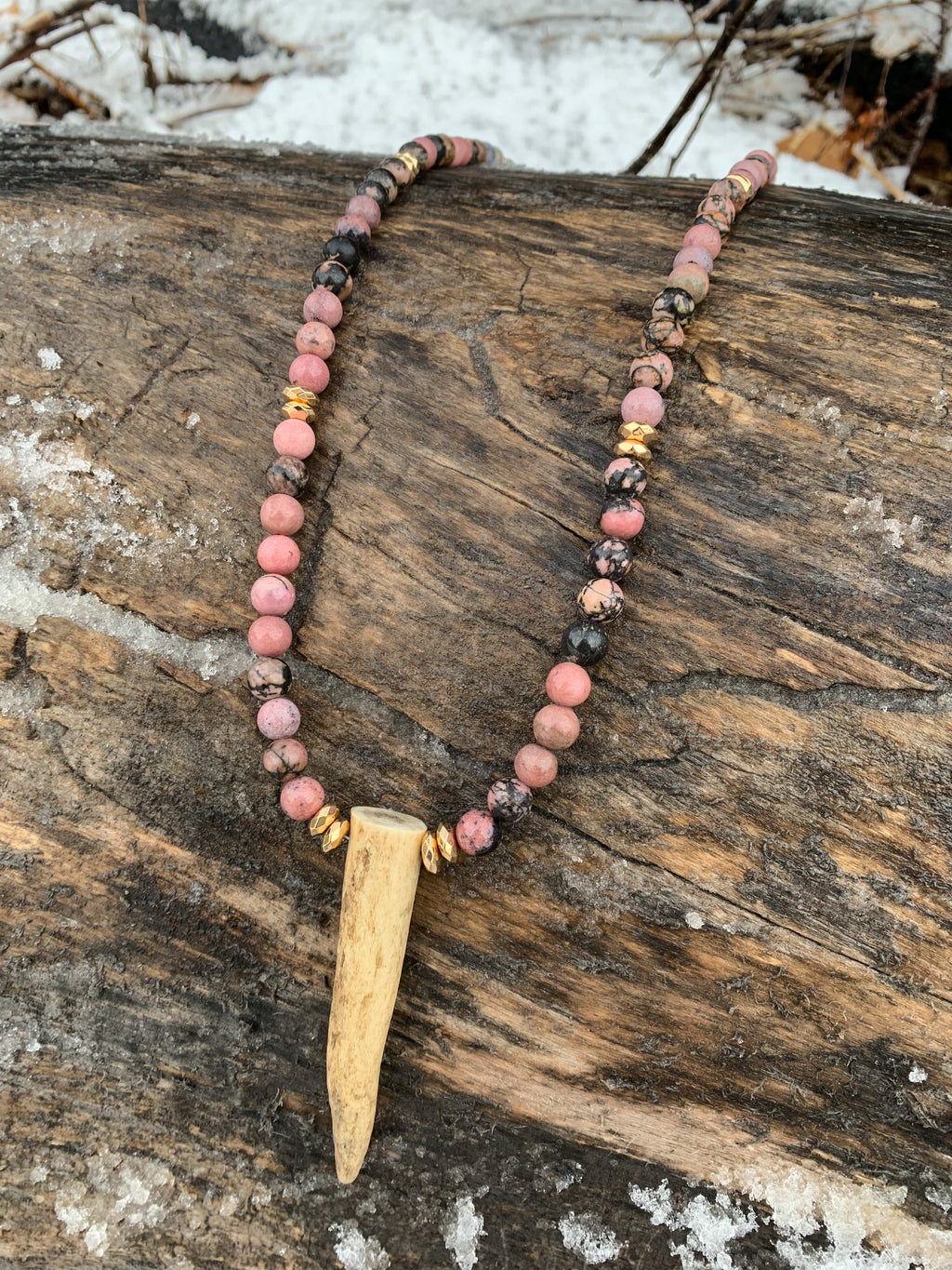 Pink Coal Antler Necklace
