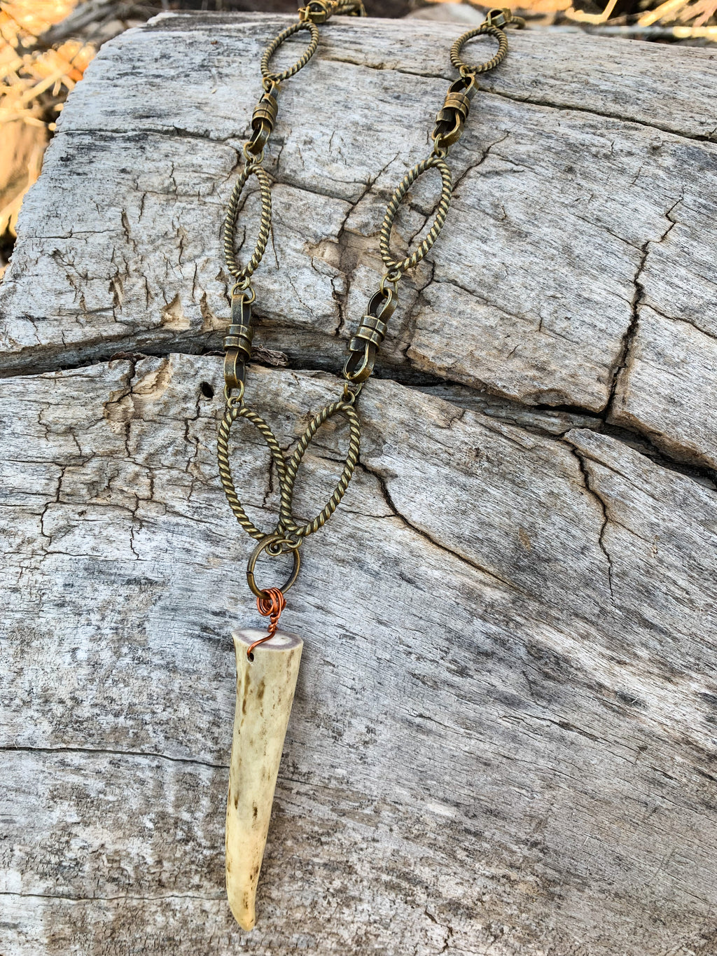 Brass Rope Antler Necklace