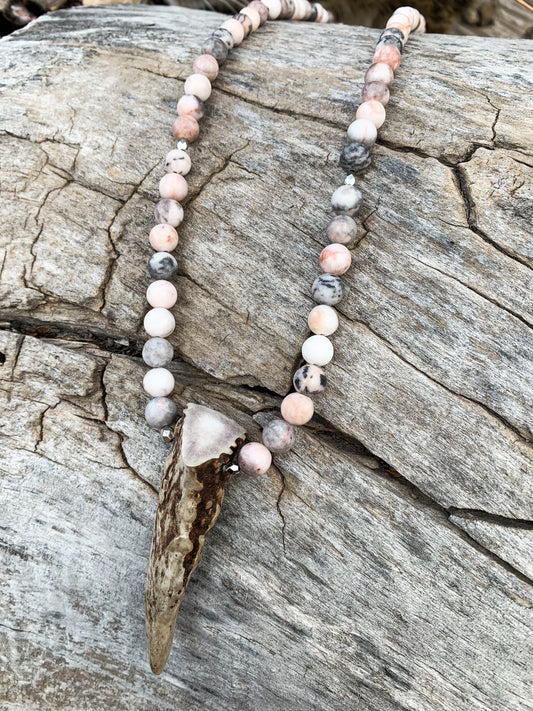 Pink Marble Antler Necklace