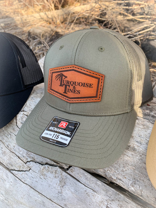 T&T Leather Logo Hat-Olive