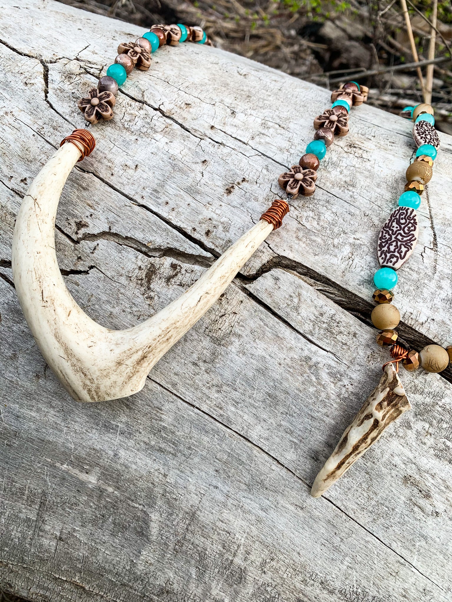 Turquoise Gardens Antler Necklace